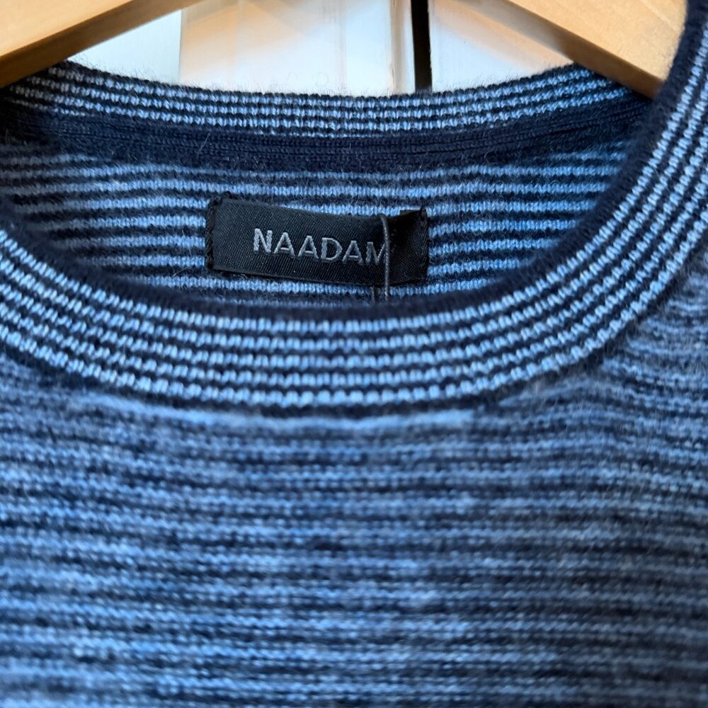 Naadam Navy/Black Cashmere Striped Crewneck Sweater